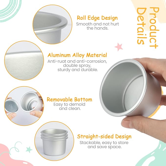 5 Pieces 2Inch Round Mini Cake Pan with Removable Bottom Aluminum Alloy Small Cheesecake Baking Tray Non-Stick Bread Pizza Chiffon Fondant Mold DIY Cooking Tools, Silver