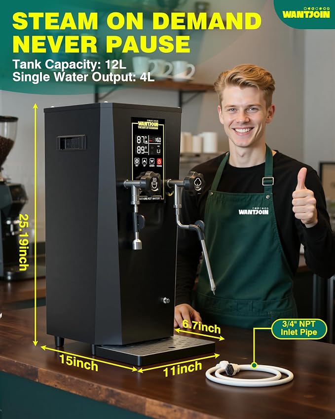 WantJoin Commercial Milk Frother & Beverage Warmer - 2200W Professional Milk Steamer Machine with LED Display Panel for Latte, Cappuccino, Coffee, Hot Chocolate and Milk Tea, Perfect for Cafes & Home