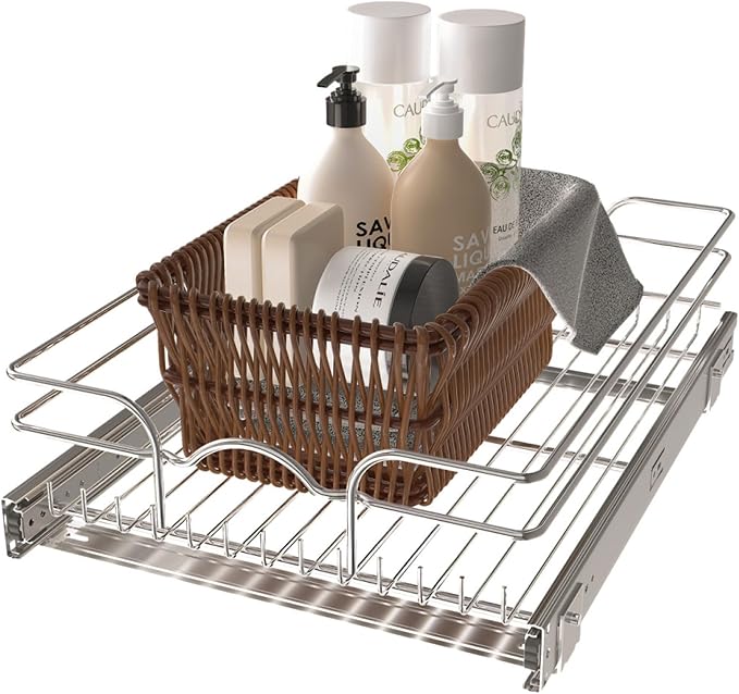 Rev-A-Shelf Steel Wire Pullout Drawer Organizer Shelf for Kitchen Cabinets, Slide Out Storage Basket, Min Opening Width of 14.5", 15" x 20", 5WB1-1520CR-1