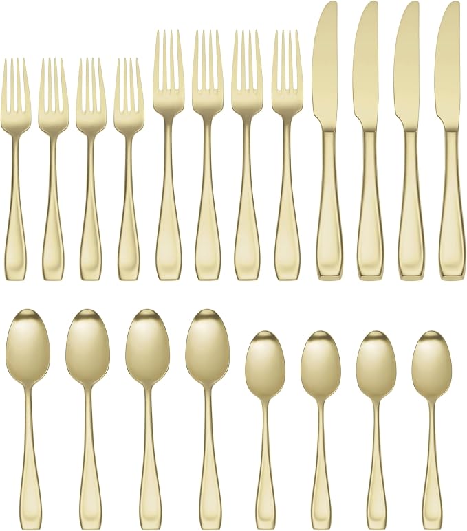 Oneida Moda Champagne Satin 20-Piece Silverware Set for 4, Flatware | satin finish, dishwasher safe | includes knives, forks, and spoons | cutlery set for kitchen and dining