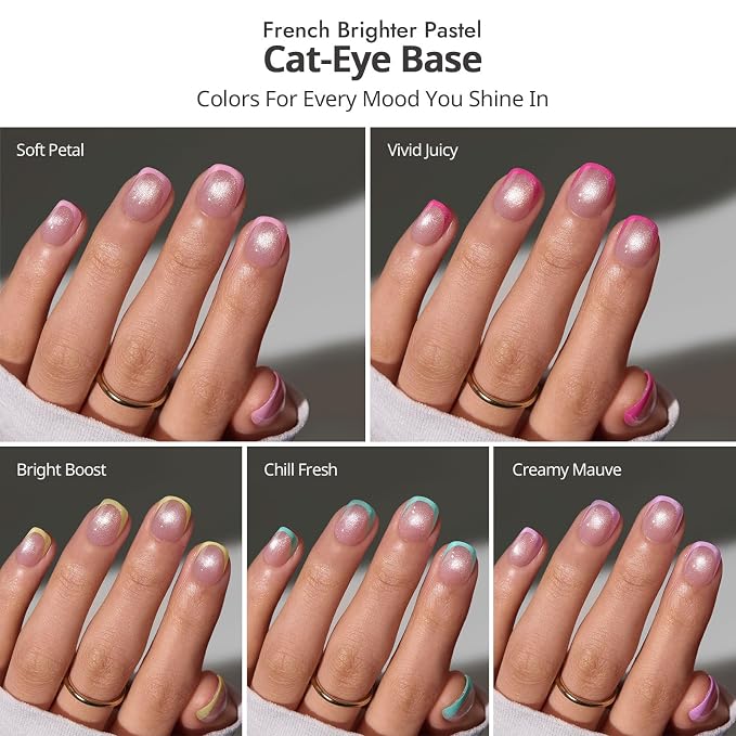BTArtboxnails XCOATTIPS Pastel French Press On Nails, XS Squoval, Cat Eye | Lamp-Curable 4-Week Wear, Salon Quality Value at Home, Natural Nail Look, Easy-to-Apply for Beginners, 160ct Nail Tips Only