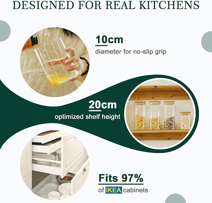 LIBWYS Kitchen Glass Jars Set with Bamboo Lids for Storage (1pcs - 1.22Qt) | Stackable Square Food Jars for Pantry Organization, Coffee, Flour, Snacks, Tea , Sugar | Kitchen Canisters Set