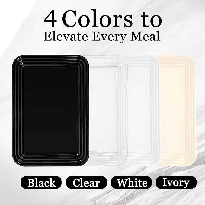 SUT 16" x 11" Large White Serving Trays, 4-Pack Reusable Plastic Platters for Cookies, Appetizers, Charcuterie, Snacks, Desserts and Party Food, Stackable Serving Tray Set