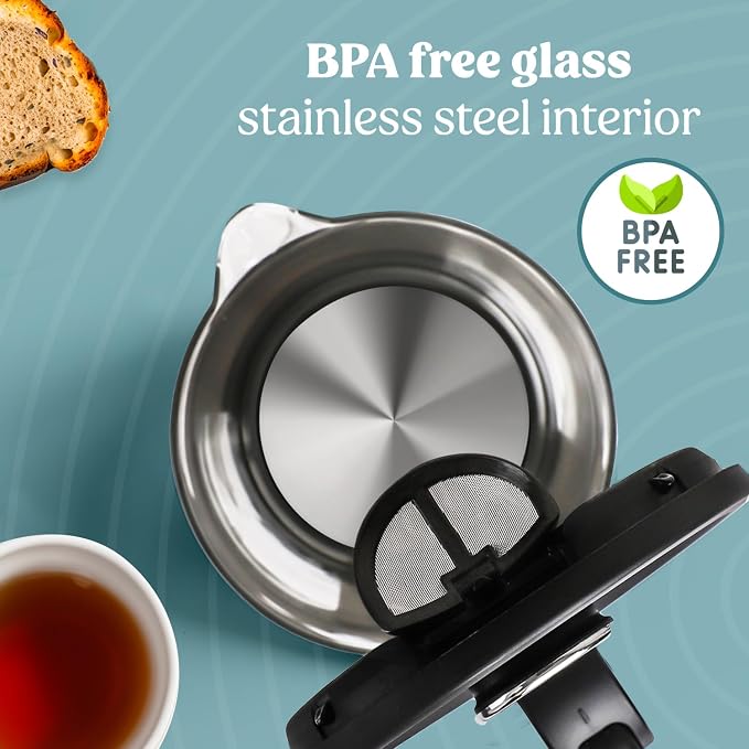 NELO Electric Kettle with Keep Warm Function, Sleek Glass Window Double Wall Design, LED Indicator Lights, Black Tea Kettle & Hot Water Boiler with Auto Shut-Off, 360° Base, BPA-Free, 1.7 Liters
