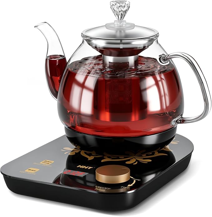 HHT Electric Tea Maker with Infuser, ±1℉ Precise Temperature Control, Glass Electric Kettle for Herbal,Flowers,Fruit Tea and Loose Leaf,BPA-Free,Auto Shut-Off,Brewing Program,Keep Warm,0.8L
