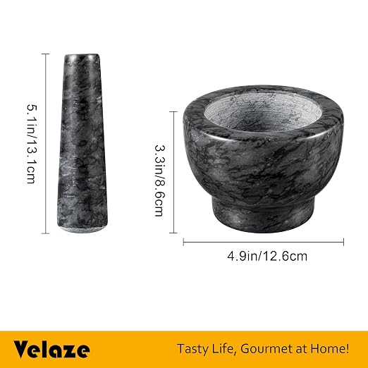 Velaze Marble Samll Mortar and Pestle Set,1.25 Cup Capacity | 5.1 Inch Pestle,10 oz Capacity,Heavy Duty,Polished Natural Stone,Grinder or Crusher for Spices, Herbs, Pills, Pestos