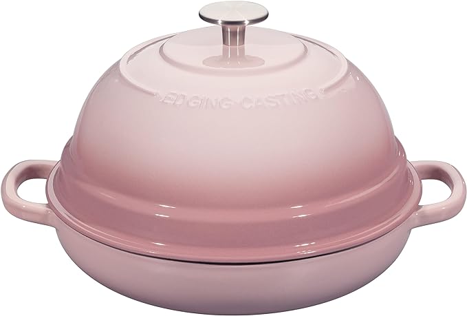 EDGING CASTING Enameled Cast Iron Dutch Oven Pot with Lid, Round Bread Oven for Homemade Sourdough Bread Baking, 6 Quart, Pink