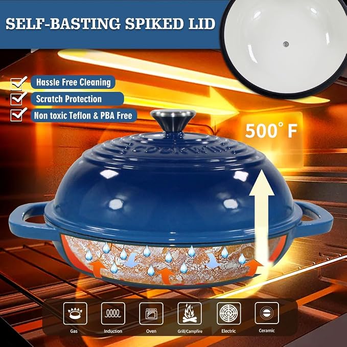 Enameled Cast Iron Dutch Oven for Bread Sourdough Baking, 6 Quart Bread Loaf Pan with Lid for Stews, Roasts, Blue