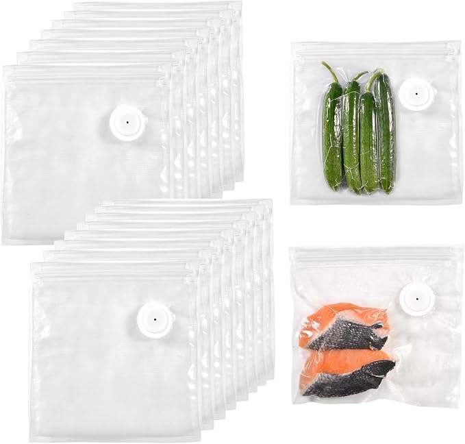 Reusable Vacuum Sealer Bags for Food, 20 BPA-Free Medium (10 x 11in) Food Storage Bags, Freezer, Odor-Resistant, Leak-Proof, Compatible with Vacuum Sealers