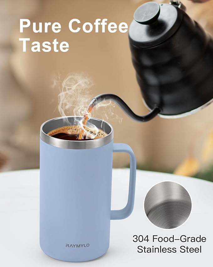 Insulated Travel Large Coffee Mug with Handle, Coffee Tumbler Cup 24oz | Detachable Lid for Thoroughly Clean, Thermal Cup with Double-Wall Stainless Steel Vacuum Insulation, Spill Proof & BPA Free