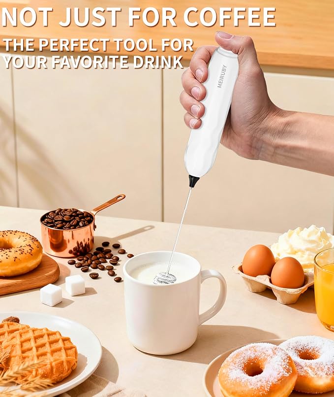 2-Pack Milk Frother Handheld with Stand, Valentines Day Gifts for Him and Her, Powerful Electric Coffee Frother, Coffee Lover Gift for Lattes, Cappuccino, Matcha & Hot Chocolate, Black/White