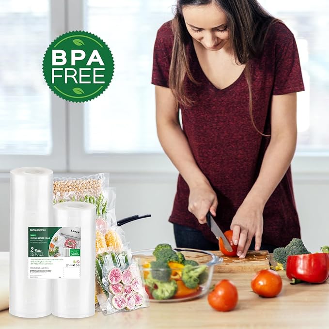 Bonsenkitchen Vacuum Food Sealer Rolls Bags, 8" x 50' & 11" x 50' | Commercial Grade BPA Free food storage vacuum sealer rolls, Customized Size, Removes Air to Keep Food Fresh Longer, VB3212