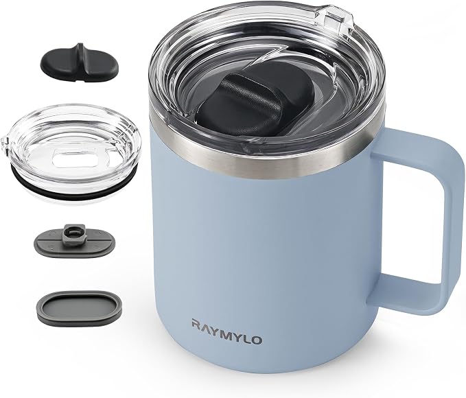 RAYMYLO Insulated Travel Coffee Mug with Handle, Coffee Tumbler Cup 12oz | Detachable Lid for Thoroughly Clean, Thermal Cup with Double-Wall Stainless Steel Vacuum Insulation, Spill Proof & BPA Free
