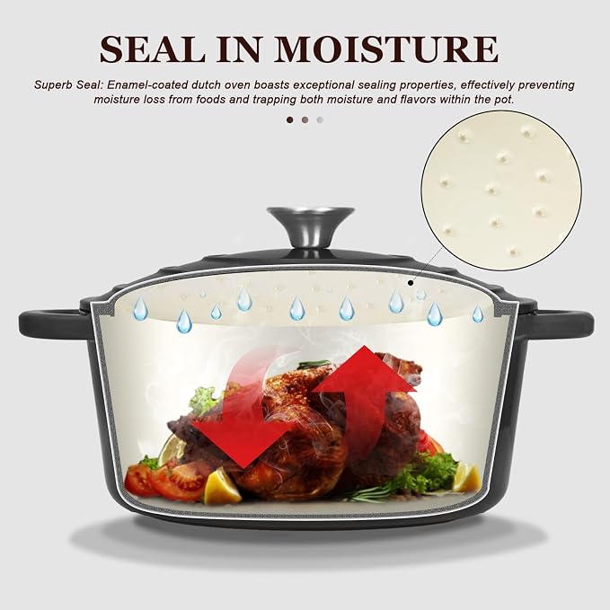 Overmont Enameled Cast Iron Dutch Oven - 5.5QT Pot with Lid Cookbook & Cotton Potholders - Heavy-Duty Cookware for Braising, Stews, Roasting, Sourdough Baking Graphite Gray