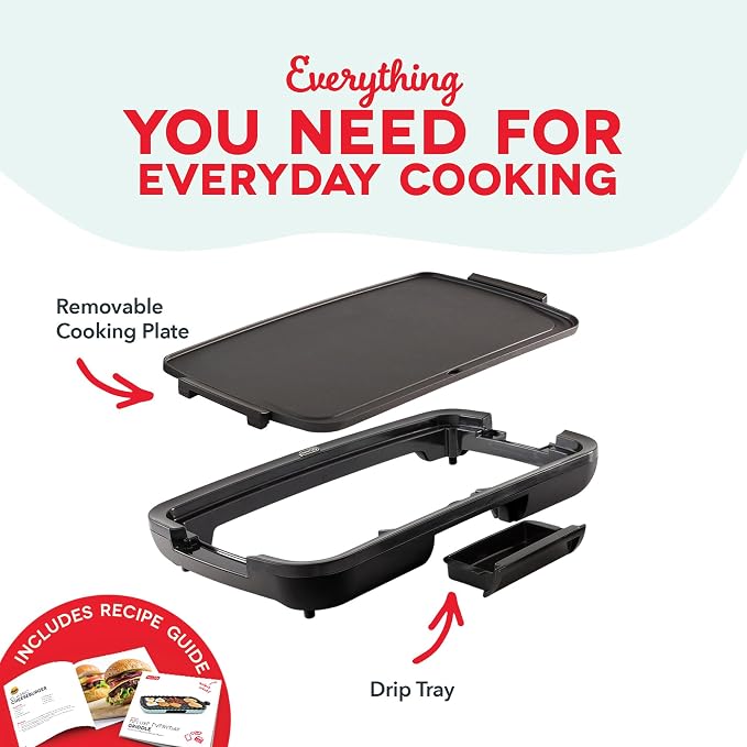 Dash Deluxe Everyday Electric Griddle, Removable Nonstick Plate, Red | Flat Top Grill with Drip Tray, Temperature Control, Large 20-Inch Cooking Surface for Pancakes, Eggs, Burgers, & Bacon