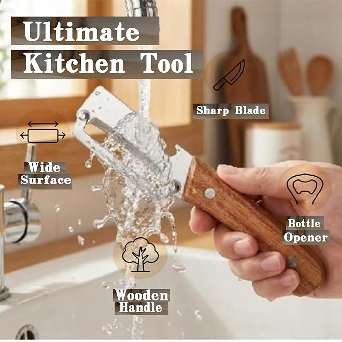 Multifunctional Vegetable Peeler for Kitchen, Stainless Steel Peeler With Bottle Opener and Wooden Handle, Kitchen Peeler for Fruit or Vegetables （2 pcs）