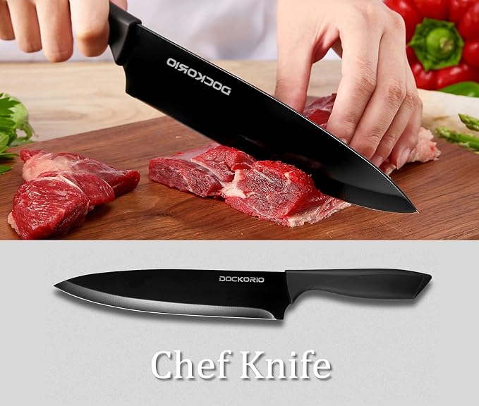 Kitchen Knife Set 19 Piece with Block High Carbon Stainless | 19 piece black knife set with block, high carbon stainless steel, steak knives, chef knife, bread knife, scissors & sharpener
