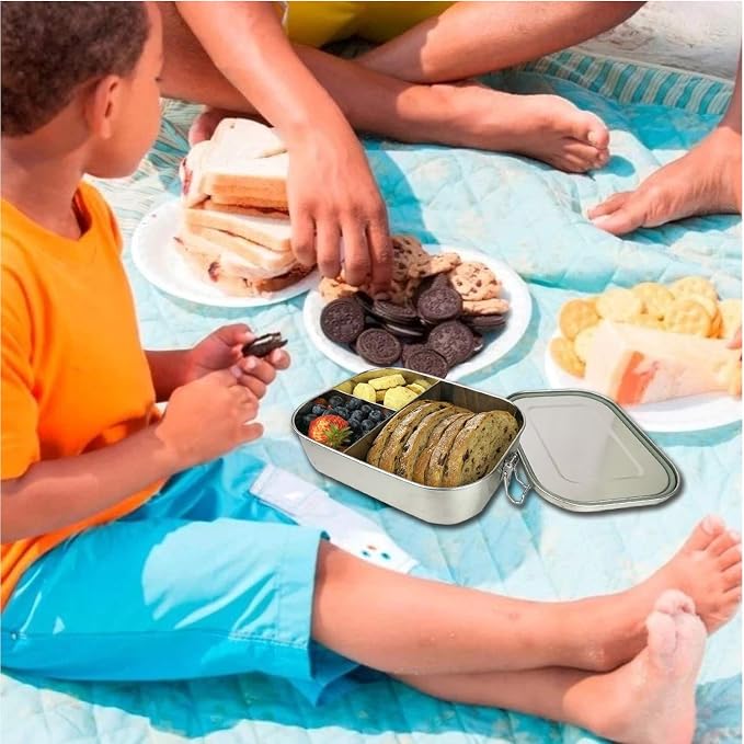 UPTRUST Stainless Steel Bento Box for Kids, 3-Compartment (47oz/1400ML) | Metal Bento Lunch Box for Kids or Adults, 3 Compartment Packing Box for Work Lunch