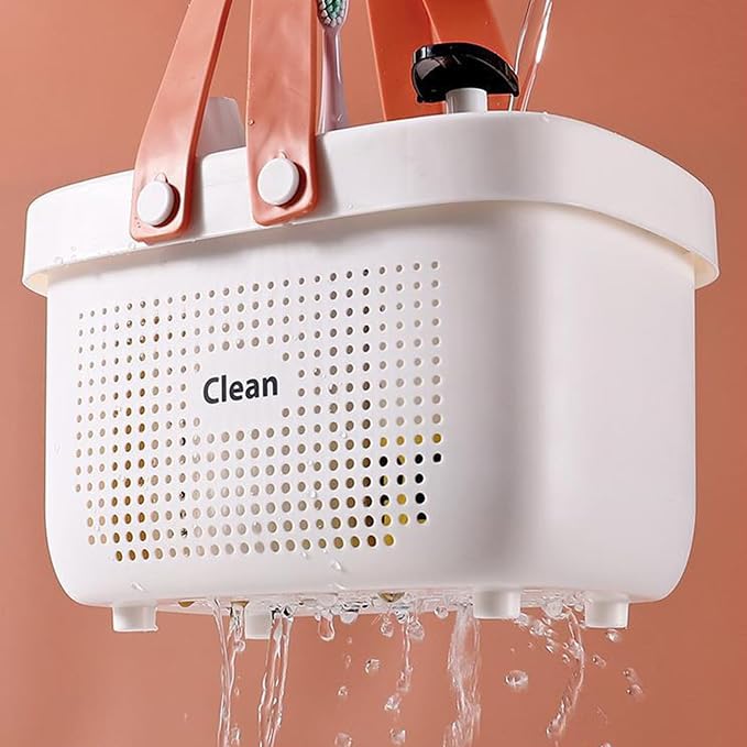Portable Shower Caddy Basket with Handles Plastic Storage Basket Small Grey | Sturdy Drainage Large Capacity Organizer Basket with Silicone Handles for Bathroom Kitchen Bedroom College Dorm Essentials