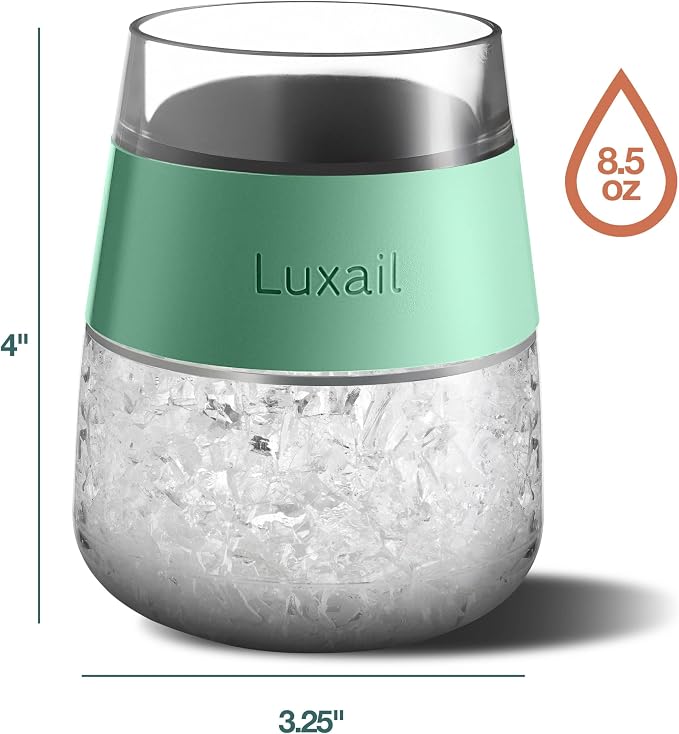 luxail Wine Glasses, Plastic Wine Glasses Set of 2, Wine Gifts, Double Wall Insulated Freezer Tumbler, Stemless Freezer cups for Red and white Wine, 8.5 Oz, Sage Green