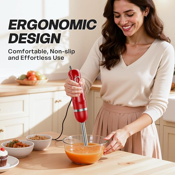 Turelar Immersion Blender Corded 400W, 2 Speed, Emulsifier, Blend, BPA-Free | Hand Blender Stick Mixer, Ergonomic Handle, Stainless Steel Blades, Effortless Blending for Soup, Smoothies, Puree, Baby Food