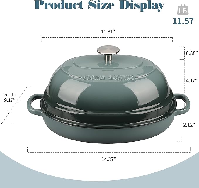 EDGING CASTING Enameled Oval Cast Iron Dutch Oven Pot with Lid, Bread Dutch Oven for Sourdough Bread Baking, Dutch Oven Bread, Bread Oven, 6QT, Slateblue