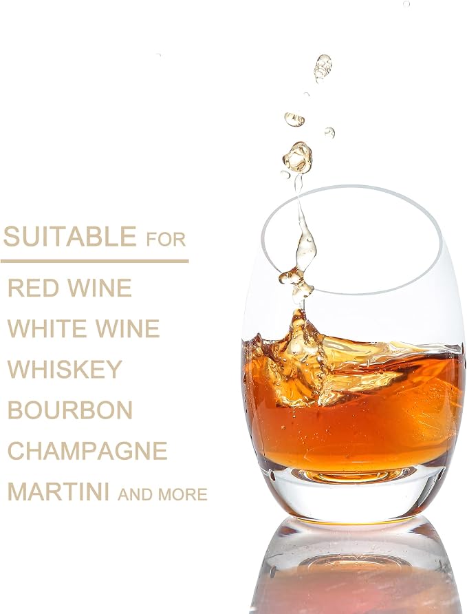 Lysenn Slanted Wine Glasses Set of 2, Hand Blown Stemless Cocktail Glasses | 10oz, Unique Design, Gold Base, Premium Quality, for Brandy, Bourbon and Whiskey, Home Bar Hosts, Dinner Party, Ideal Gift