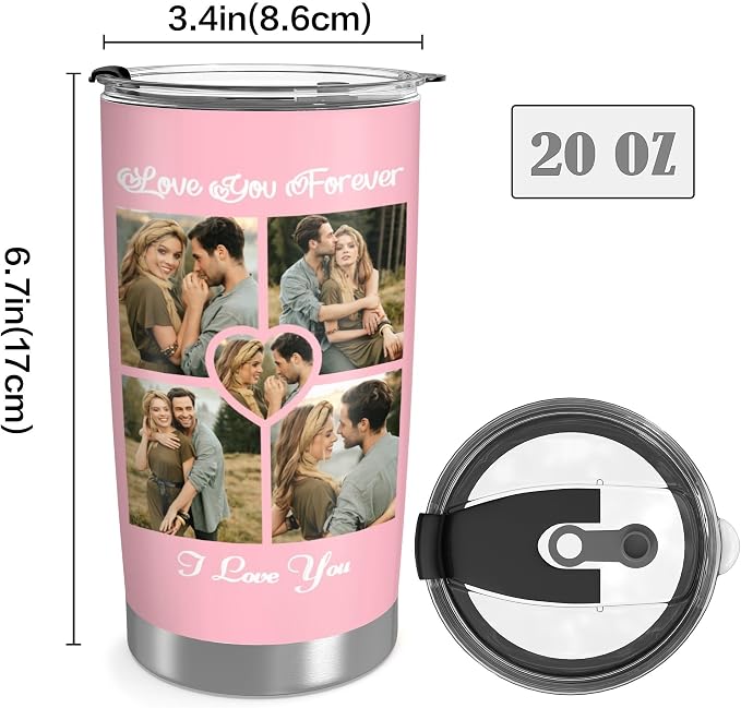 Personalized Tumbler Custom Vacuum Insulated Travel Mug Customizable Coffee Cup with Your Photos and Text Christmas Birthday Gift (Ten Photos+Text)