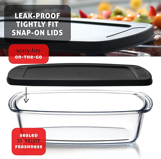 EATEX Glass Bread Pans for Homemade Bread Baking, 1.9 Qt Deep Glass Food Storage Containers with Lids, 3 Bread Loaf Pans 3 Airtight Lids