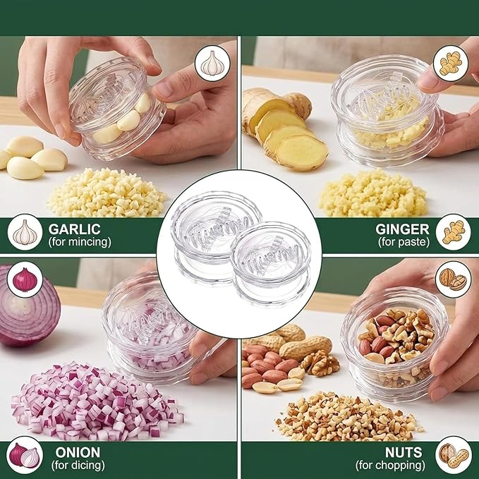 2PCS Clear Manual Garlic Twister Mincer, Crusher & Grinder for Ginger, Herbs
