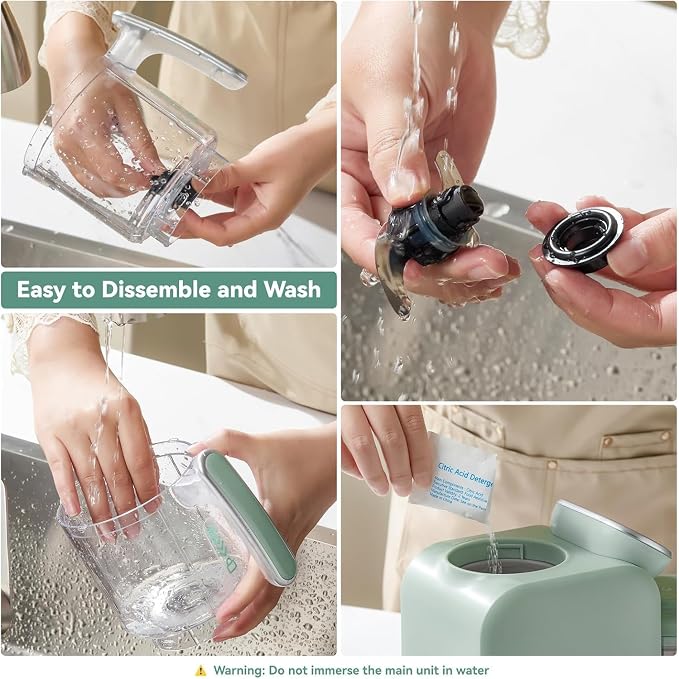 Chefhandy 5-in-1 Baby Food Maker with Stainless Steel Steam Basket, Green | One-step baby food processor with BPA-free food-contact parts, 6 reusable pouches, and recipe guide for homemade baby meals.