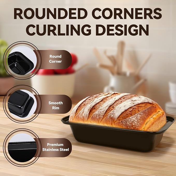 Yoehka 6 Pack Bread Pan Set, Non-Stick 8×4 Carbon Steel Loaf Pans, Black | Baking Homemade Bread, Sourdough, Brownies, Cake, Rectangle Baking Pans