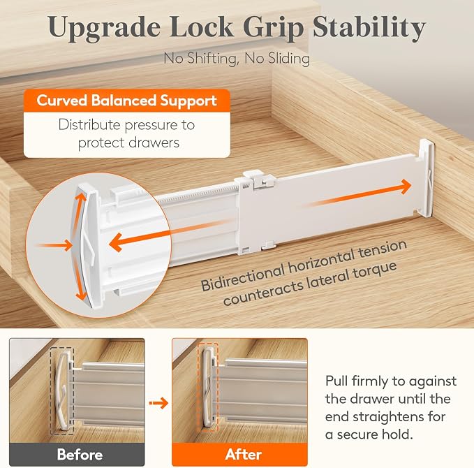 Lifewit 3.2" High Drawer Dividers for Clothes, Adjustable Drawer Organizers | 10.5"-16.5" Expandable Plastic Separator for Dresser, Kitchen, Cabinet, Closet, Nursery, Socks & Underwear Storage, 8 Pack
