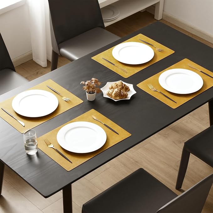 MOSAYT Vinyl Placemats Set of 6-12 X 17 Inch - Faux Leather 100% Waterproof Oil-Proof Wipeable PU Place Mats, Heat Resistant Reversible Table Mats for Kitchen, Dining, Outdoor, Yellow