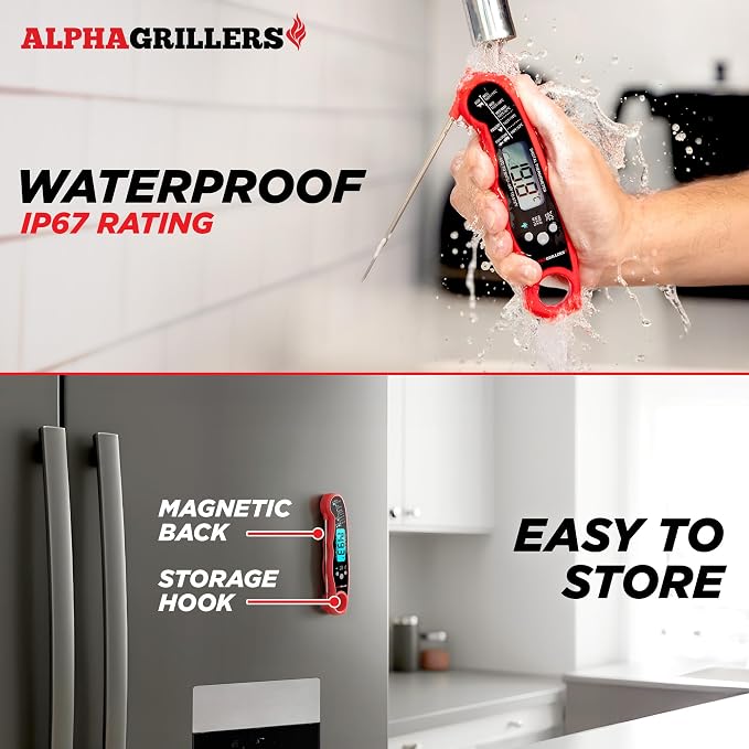 Alpha Grillers Instant Read Meat Thermometer Digital, Cooking, Food, Grill | 1-2 Second Ultra-Fast Response Time, Bright Backlit Display, Waterproof (IP67), Pre-Calibrated & Ready to Use