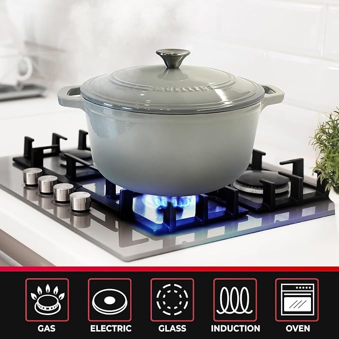 MUELLER HOME 4.5 QT Enameled Cast Iron Dutch Oven, Heavy-Duty Casserole Dish and Braiser Pan with Lid and Stainless Knob, Oven-Safe up to 500° F & Across All Cooktops, Grey | Heavy-Duty Casserole Dish and Braiser Pan, With Lid and Stainless Knob, Oven-...