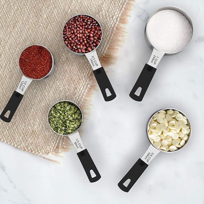 Wildone Stainless Steel 18-Piece Measuring Cups and Spoons Set | Stainless Steel Kitchen Gadgets for Cooking & Baking, Heavy Duty for Measuring Dry/Liquid Ingredients, Black