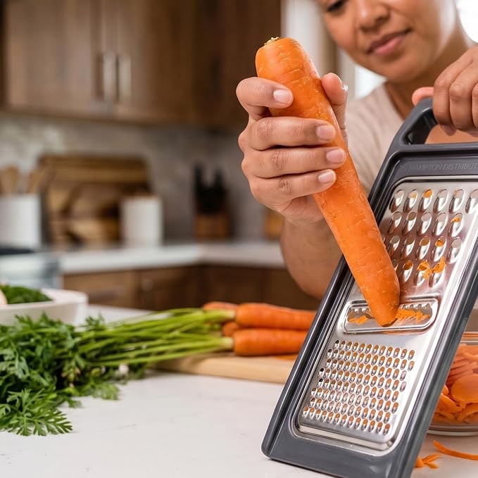 Cheese Grater with Handle, Stainless Steel, Cheese Shredder, Fruit and Vegetable Zester, Multifunction Kitchen Tool, Hampton Distribution