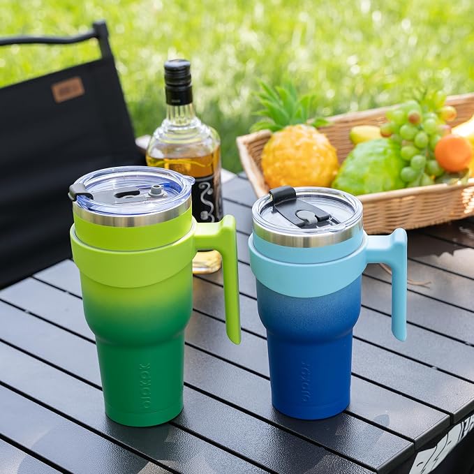 BJPKPK 40 oz Tumbler with Handle & Straw, Insulated Stainless Steel Mug | Double Wall Vacuum, Keeps Hot/Cold, Thermal Cup, BPA Free, Dishwasher Safe, Cupholder Fit, Coffee & Travel, Sky