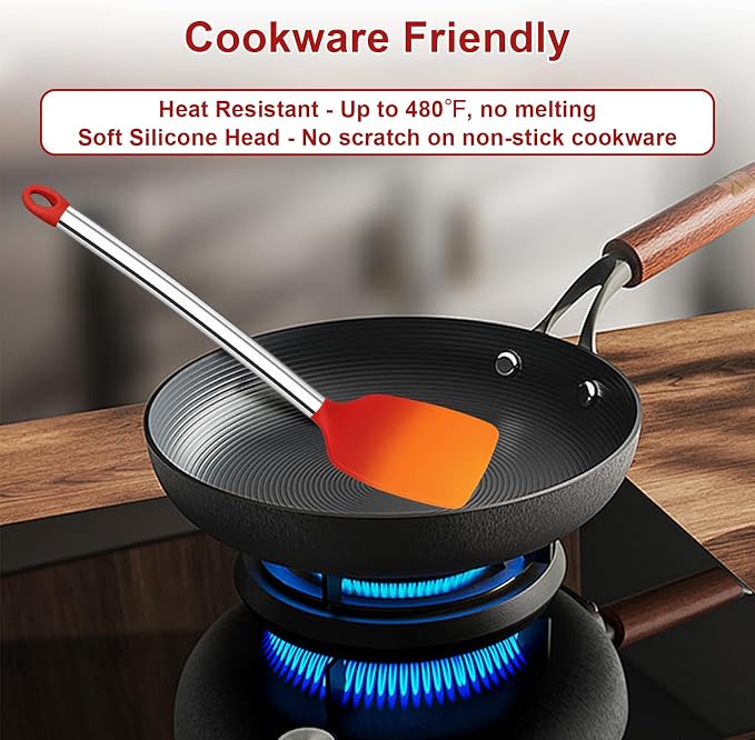 Vayvnt Silicone Utensils Set for Cooking, 8 Pieces for Non Stick Pan, Red | Dishwasher Safe Kitchen Cooking Utensils, Spoons and Tongs, Non-toxic, Plastic-free, Kitchen Essentials for Cooking & Baking
