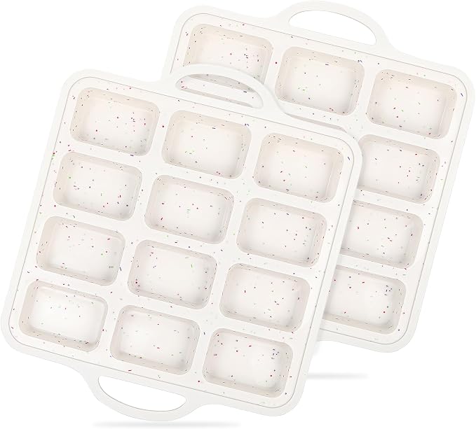 Silicone Mini Loaf Pan 2 Pack with Reinforced Metal Frame 12-Cavity | Non-Stick Baking Mold for Banana Bread, Cornbread & Keto Snacks - Easy Release & Dishwasher Safe, Cream with Color Dots