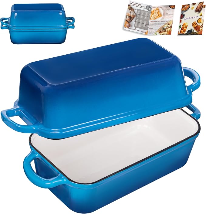 GRMImosa 9x5 Inch Cast Iron Loaf Pan with Lid, Loaf Pans for Homemade Bread | Cast Iron Bread Pan with Lid for Sourdough Baking, 9x5 Loaf Pan with 2-in-1 Design, Even Heat Distribution, Marseille