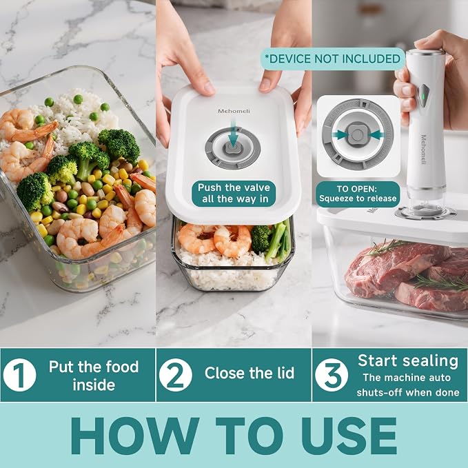 Glass Vacuum Seal Containers, 3-Piece Set, Small Medium Large | BPA-free, Borosilicate Glass, Date-tracking lids, Ideal for liquids and delicate foods, Works with handheld vacuum sealers