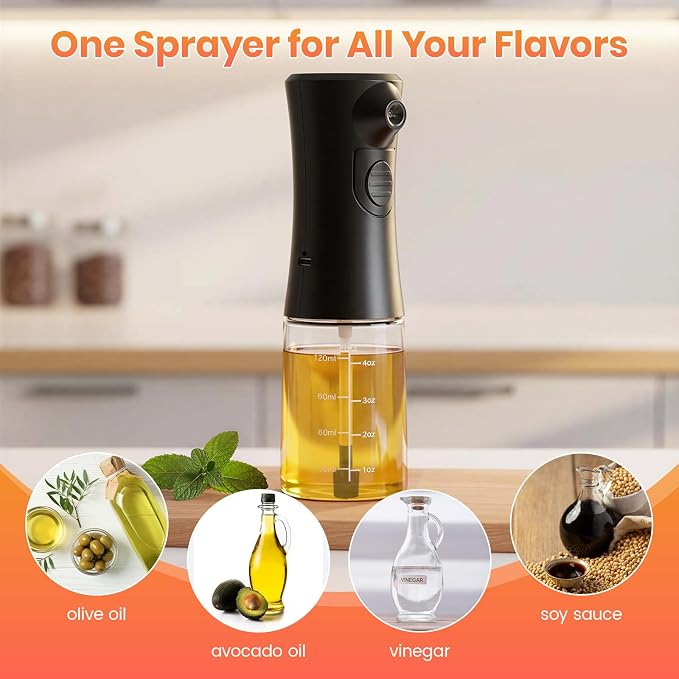 Electric Oil Sprayer for Cooking, Rechargeable Glass Olive Oil Mister, Battery Powered Continuous Fine Mist Spray Bottle for Air Fryer, Salad, BBQ, Kitchen - Uniform Spraying, Leak-Proof