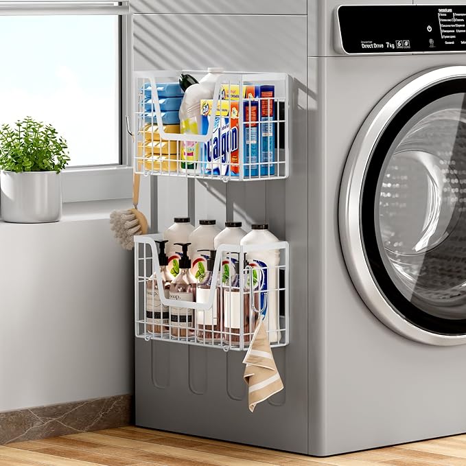 2 Set Magnetic Fridge Shelf, White Magnetic Fruit Basket for Fridge | Potato and Onion Storage Bins, Wire Baskets Magnet Shelves Spice Rack for Refrigerator Laundry Kitchen Organizer and Storage