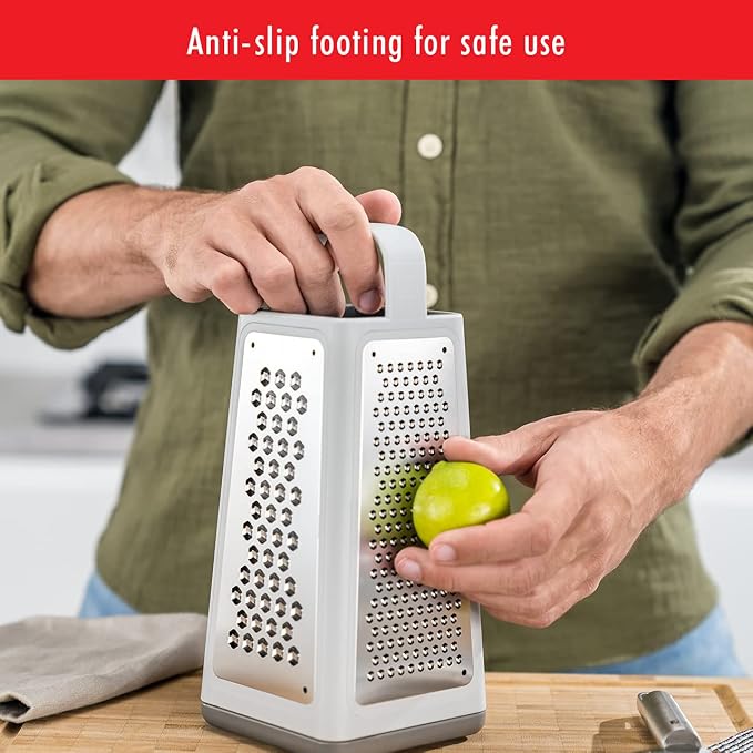 ZWILLING Z-Cut Tower Multifunctional Box Grater, Faster Grating Technology, Cheese Grater, Zester, Garlic grater, Slicer, Rasp Grater and more, Gray