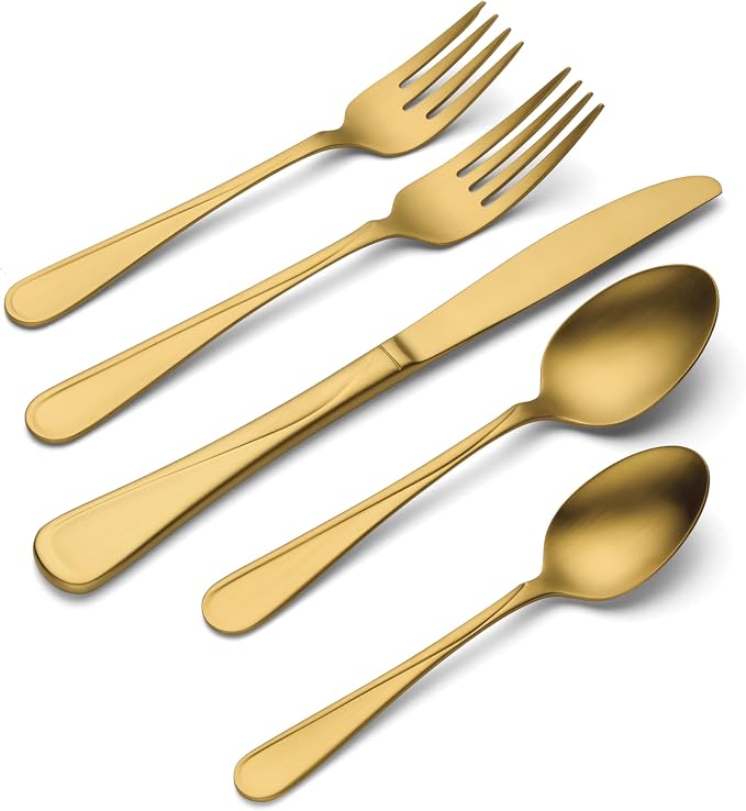 Oneida Flight Gold Satin 20-Piece 18/0 Silverware Set for 4, Flatware | satin finish, dishwasher safe | includes knives, forks, and spoons | heavy duty, cutlery set for kitchen and dining, utensils