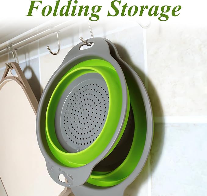 Collapsible Colander Set of 3, Space-Saving Foldable Strainer for Kitchen | 3 Sizes Food Strainer for Draining Pasta, Vegetable and Fruit, Kitchen Gadgets for Home Use and Outdoor Camping (Green)