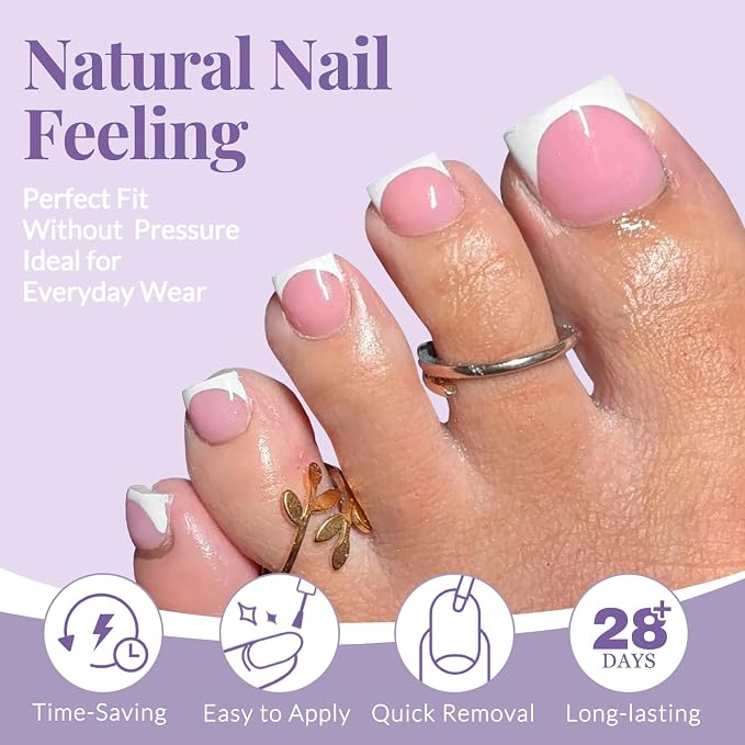 AddFavor 160pcs French Tip Toe Nail Press ons - Pink Press on Toenails for Women, Full Cover Toe Press on Nails with Adhesive Tabs, Fake Toenails Tips