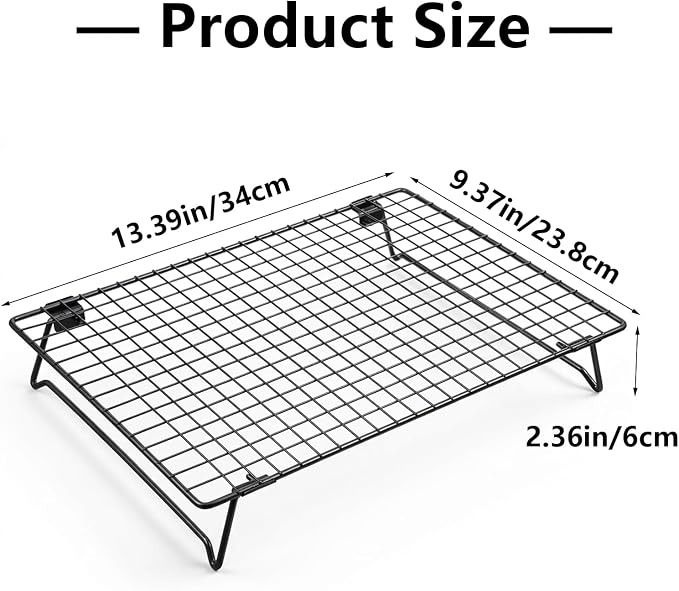 Kifmurase 2PCS Stackable Cooling Rack for Baking Wire Rack with Folding Leg | 13.3 x 9.3 Inch, Carbon Steel, for Cookie Cake Pizza Jerky, Multi-Use, Bread Oven Racks, for Cooking Roasting Drying Grilling